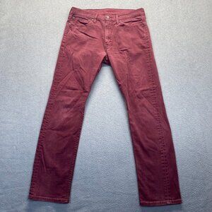 Levis 513 Jeans Mens Size 34X32 Burgundy Slim Straight Dark Red,Stretch